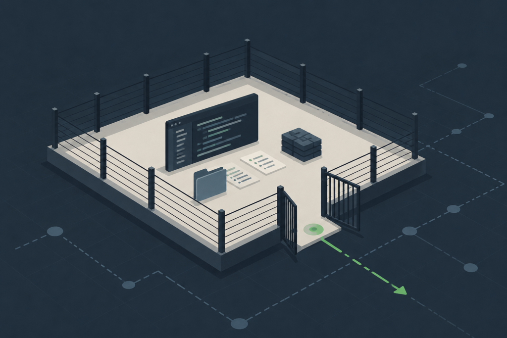 Illustration of permission boundaries around an autonomous coding agent, relevant to preventing an AI agent sandbox escape